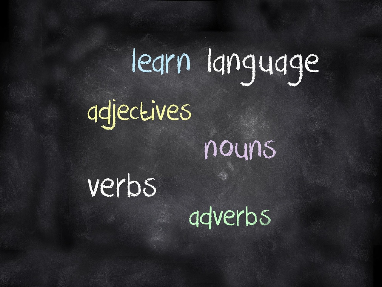 英語学習のイメージ（黒板にlearn language）